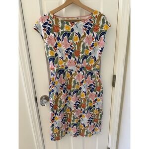 Boden Florrie Floral Print Dress Tropical Birds Cap Sleeves Pockets Size 8L
